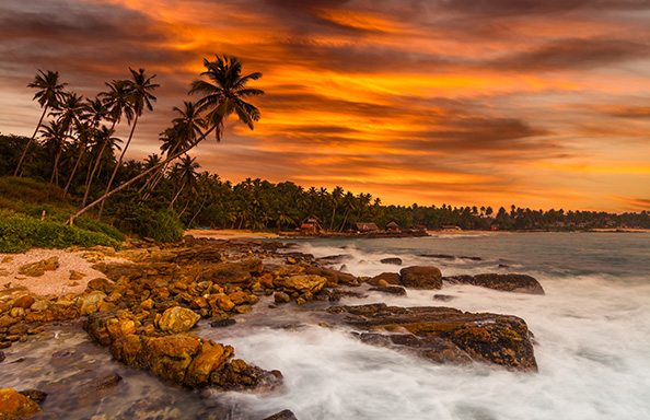 Sunset over the beach in Sri Lanka