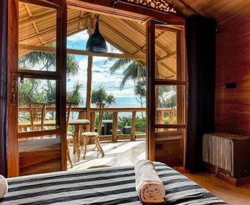 Hotel room with wooden furniture in Sri Lanka