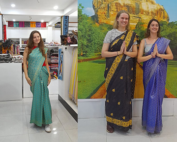 Tourists in traditional Sri Lankan attire